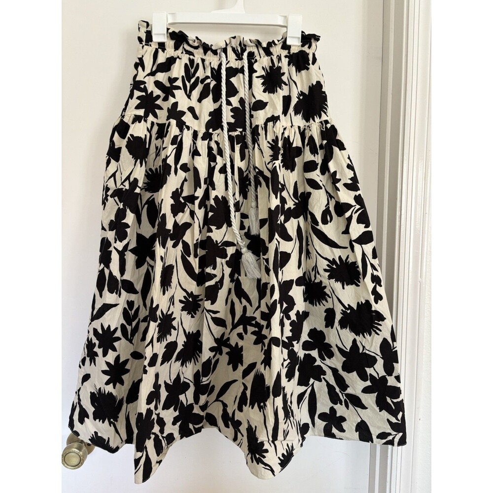 Moon River Anthropology Long Skirt Floral Black Tassel Boho Large - Picture 2 of 7